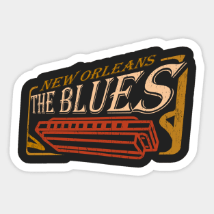 The Blues harmonica New Orleans music distressed Sticker